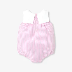 Barboteuse bébé fille en popeline rayée - blanc/rose