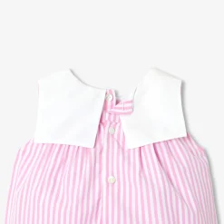 Barboteuse bébé fille en popeline rayée - blanc/rose