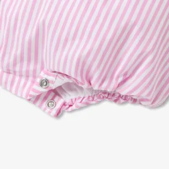 Barboteuse bébé fille en popeline rayée - blanc/rose
