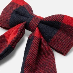 Barrette enfant fille nœud en flanelle - marine/rouge