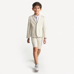 Bermuda enfant garçon en satin de coton - blanc casse