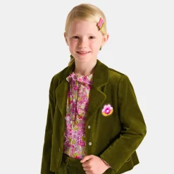 Blazer enfant fille en velours lisse - vert olive
