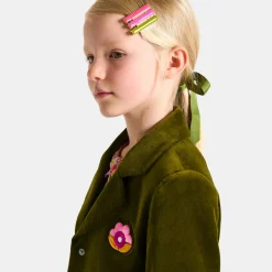 Blazer enfant fille en velours lisse - vert olive