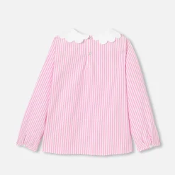 Blouse enfant fille en popeline rayée - blanc/rose