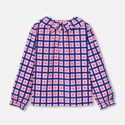 Blouse enfant fille en vichy - blanc/multicolore