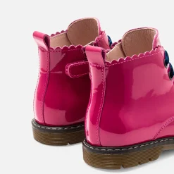 Bottillons bébé fille en cuir lisse - fuschia