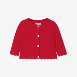 Cardigan bébé fille en point mousse - rouge tomate