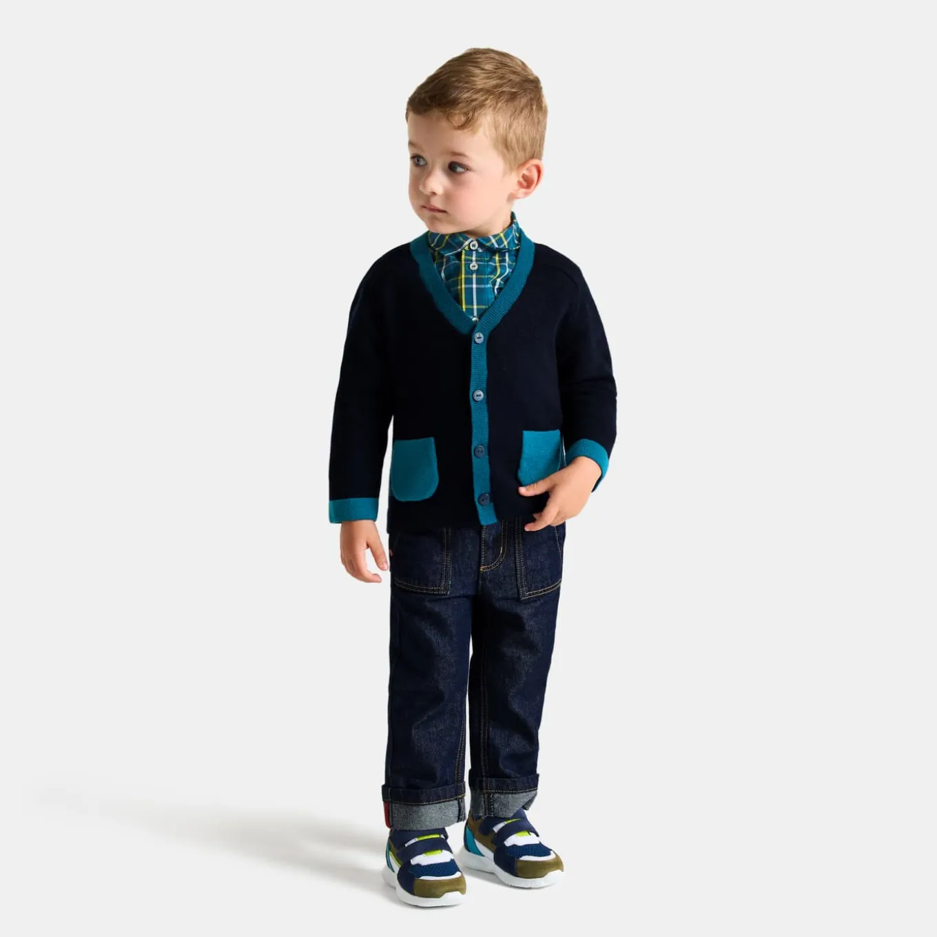 Cardigan bébé garçon color block - marine jacadi
