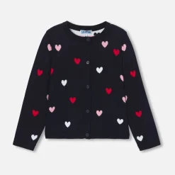 Cardigan enfant fille jacquard cœur - marine/multicolore