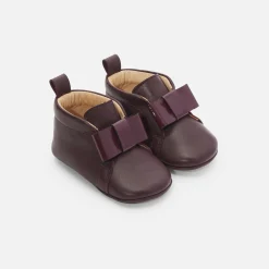 Chaussons bébé fille en cuir - bordeaux