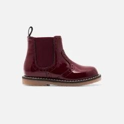 Chelsea boots bébé fille en cuir verni - bordeaux