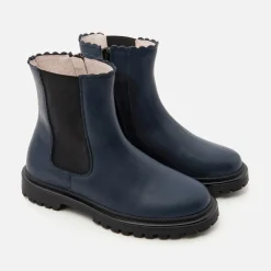 Chelsea boots enfant fille en cuir lisse - marine jacadi