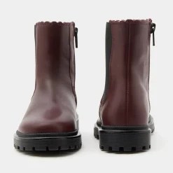 Chelsea boots enfant fille en cuir lisse - bordeaux