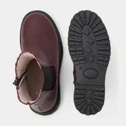 Chelsea boots enfant fille en cuir lisse - bordeaux