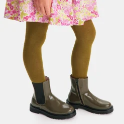 Chelsea boots enfant fille en cuir lisse - kaki