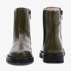Chelsea boots enfant fille en cuir lisse - kaki