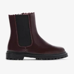 Chelsea boots enfant fille en cuir lisse - bordeaux