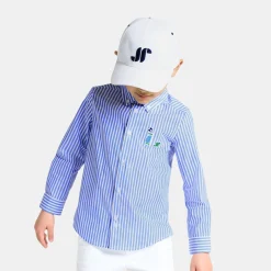 Chemise enfant garçon en popeline rayée - blanc/bleu
