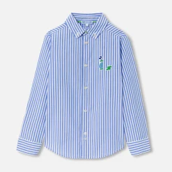 Chemise enfant garçon en popeline rayée - blanc/bleu
