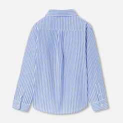 Chemise enfant garçon en popeline rayée - blanc/bleu