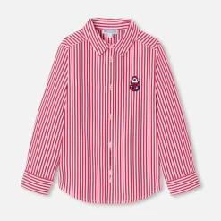 Chemise enfant garçon en popeline rayée - blanc/rouge