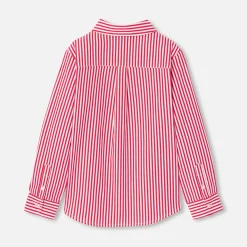 Chemise enfant garçon en popeline rayée - blanc/rouge