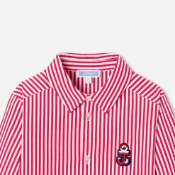 Chemise enfant garçon en popeline rayée - blanc/rouge