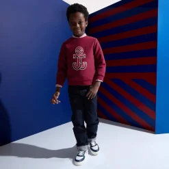 Chemise enfant garçon en popeline rayée - blanc/rouge