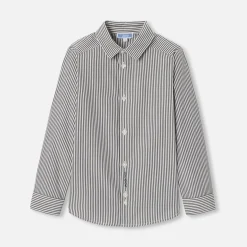 Chemise enfant garçon en popeline rayée - blanc/gris