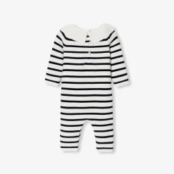 Combinaison bébé fille en point mousse - marine/blanc