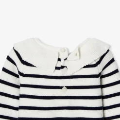 Combinaison bébé fille en point mousse - marine/blanc