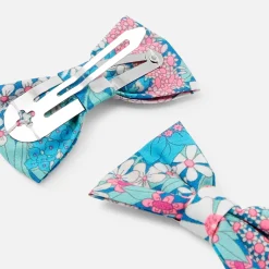 Duo de barettes enfant fille en tissu Liberty - rose/vert