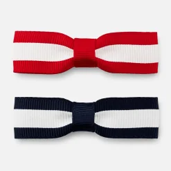 Duo de barrettes à nœud plat enfant fille - marine/rouge