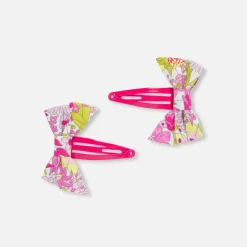 Duo de barrettes bébé fille nœud en Tissu Liberty - rose/multicolore