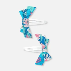 Duo de barrettes noeud en tissu Liberty - rose/vert