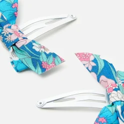 Duo de barrettes noeud en tissu Liberty - rose/vert
