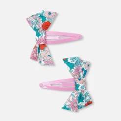 Duo de barrettes nœud Tissu Liberty - rose/vert