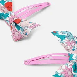Duo de barrettes nœud Tissu Liberty - rose/vert