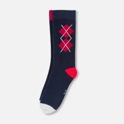 Duo de chaussettes hautes enfant garçon - marine/rouge