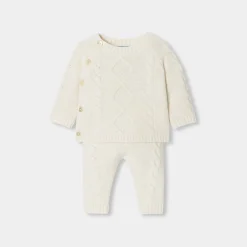Ensemble bébé en tricot torsadé - blanc doux jacadi