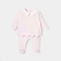 Ensemble bébé fille en velours - rose pale jacadi