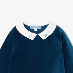 Ensemble confort bébé garçon en velours - petrole