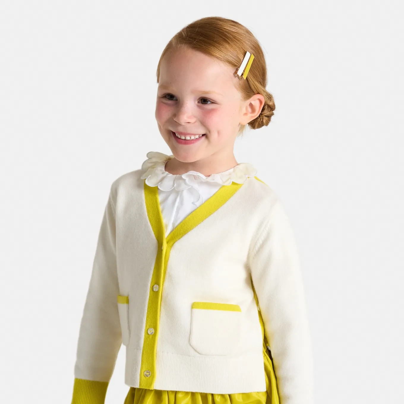 Gilet enfant fille color block - blanc doux/multicolore