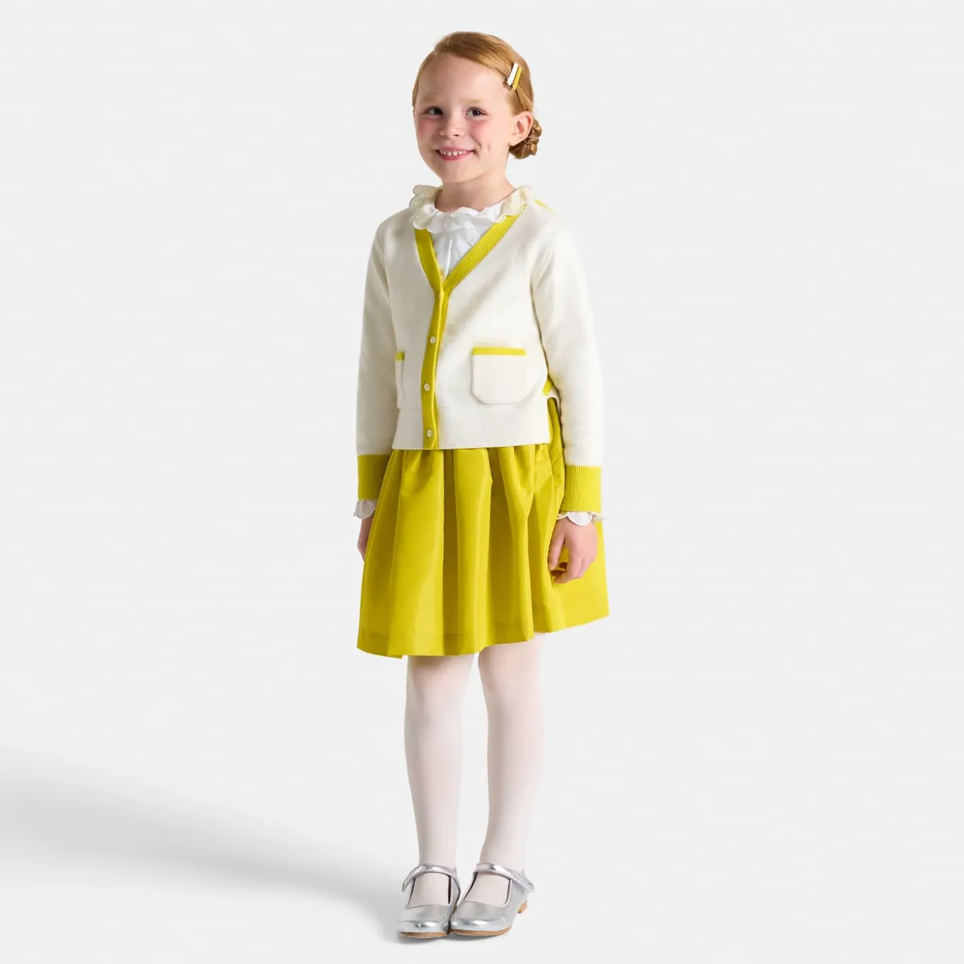 Gilet enfant fille color block - blanc doux/multicolore