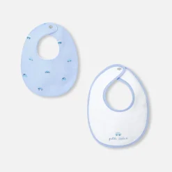 Lot de 2 bavoirs en éponge - blanc/bleu