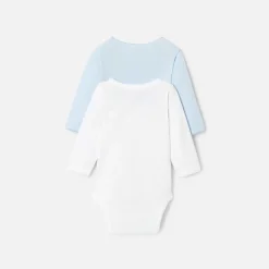 Lot de 2 bodies manches longues bébé garçon - blanc/bleu