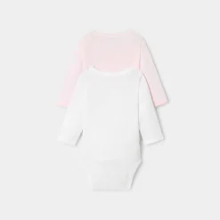 Lot de 2 bodies manches longues bébé fille - rose/blanc