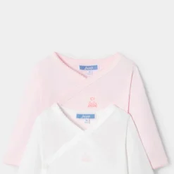 Lot de 2 bodies manches longues bébé fille - rose/blanc