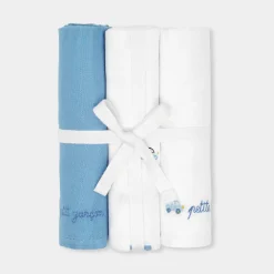 Lot de 3 langes - blanc/bleu