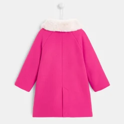 Manteau bébé fille à col effet fourrure - rose fuschia